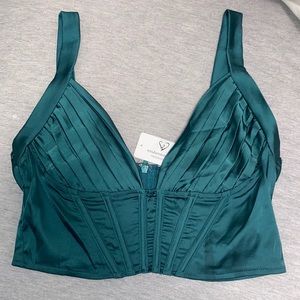 green satin crop top
